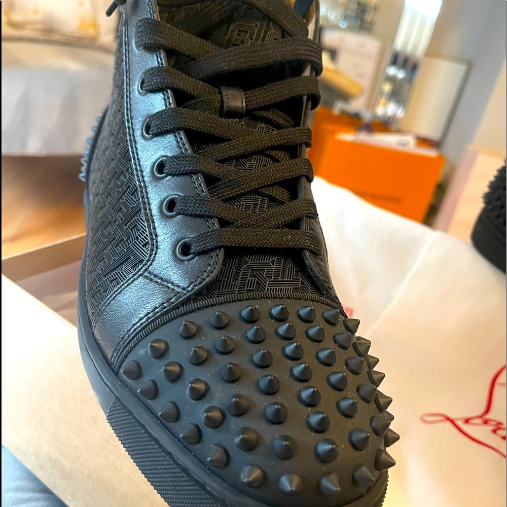 Christian Louboutin mens black high tops Lou Dpiles 2 Flat CLF GOMM/TECHNO